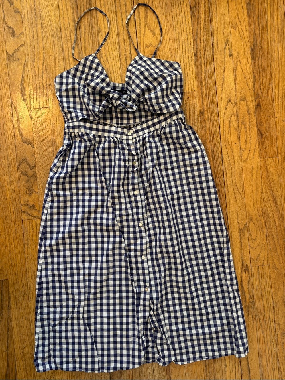 Zara Women's Navy and White Gingham Cutout Dress